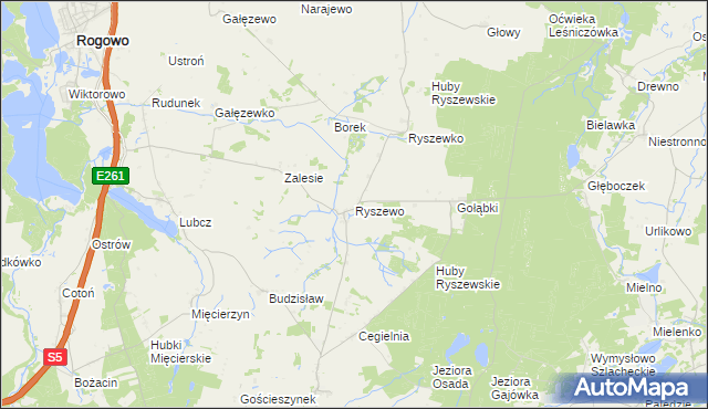 mapa Ryszewo gmina Rogowo, Ryszewo gmina Rogowo na mapie Targeo