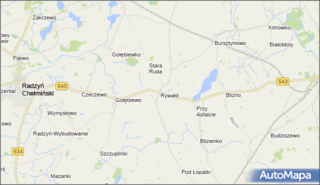 mapa Rywałd gmina Radzyń Chełmiński, Rywałd gmina Radzyń Chełmiński na mapie Targeo