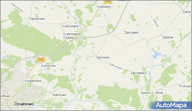 mapa Sarnowo gmina Kozłowo, Sarnowo gmina Kozłowo na mapie Targeo