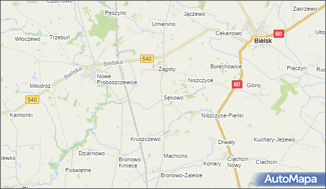 mapa Sękowo gmina Bielsk, Sękowo gmina Bielsk na mapie Targeo