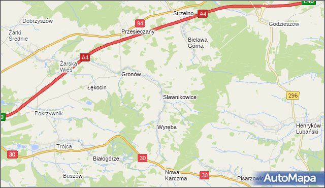 mapa Sławnikowice, Sławnikowice na mapie Targeo