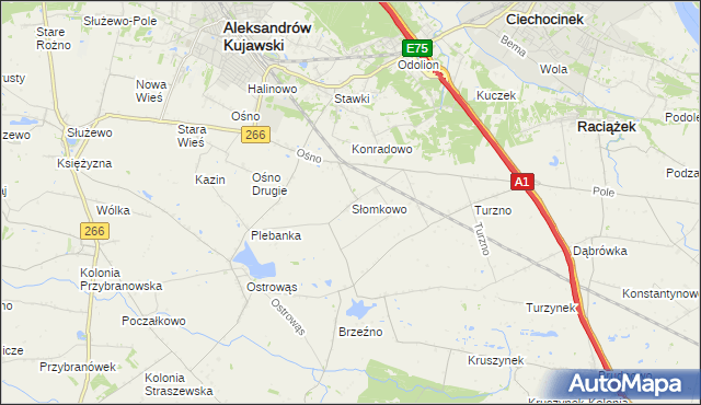 mapa Słomkowo gmina Aleksandrów Kujawski, Słomkowo gmina Aleksandrów Kujawski na mapie Targeo