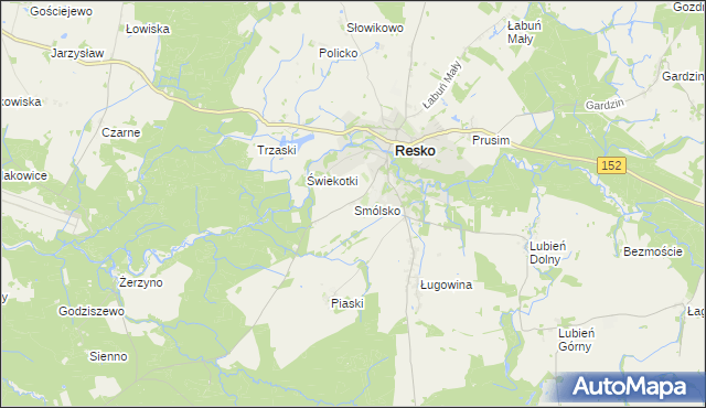 mapa Smólsko gmina Resko, Smólsko gmina Resko na mapie Targeo