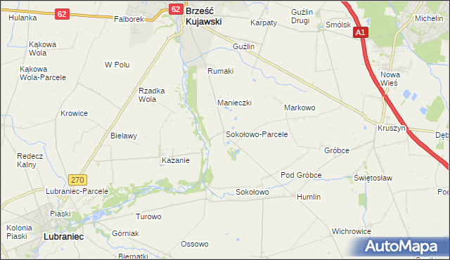 mapa Sokołowo-Parcele gmina Brześć Kujawski, Sokołowo-Parcele gmina Brześć Kujawski na mapie Targeo