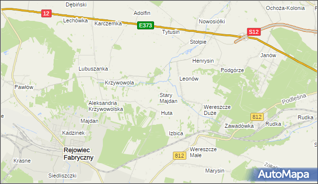 mapa Stary Majdan gmina Rejowiec, Stary Majdan gmina Rejowiec na mapie Targeo