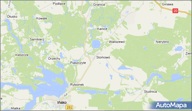mapa Storkowo gmina Ińsko, Storkowo gmina Ińsko na mapie Targeo