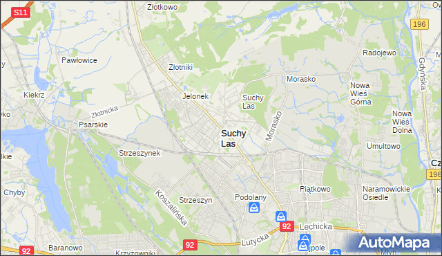 mapa Suchy Las powiat poznański, Suchy Las powiat poznański na mapie Targeo