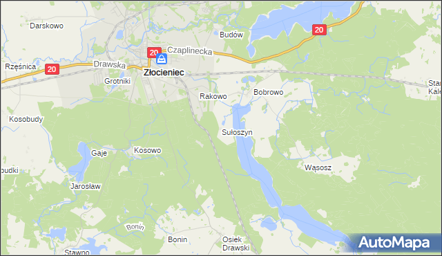 mapa Sułoszyn gmina Złocieniec, Sułoszyn gmina Złocieniec na mapie Targeo