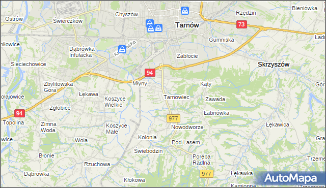 mapa Tarnowiec gmina Tarnów, Tarnowiec gmina Tarnów na mapie Targeo