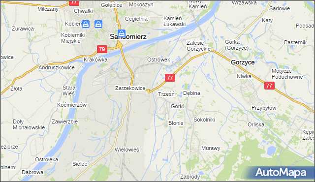 mapa Trześń gmina Gorzyce, Trześń gmina Gorzyce na mapie Targeo