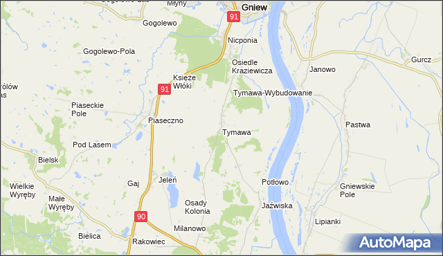 mapa Tymawa gmina Gniew, Tymawa gmina Gniew na mapie Targeo