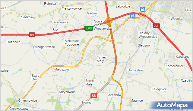 mapa Tyniec Mały, Tyniec Mały na mapie Targeo