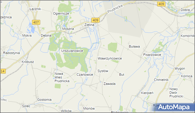 mapa Wawrzyńcowice, Wawrzyńcowice na mapie Targeo
