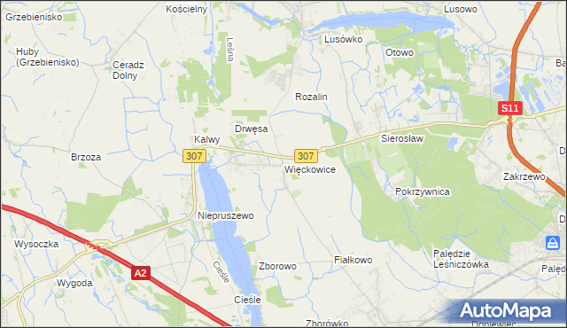 mapa Więckowice gmina Dopiewo, Więckowice gmina Dopiewo na mapie Targeo