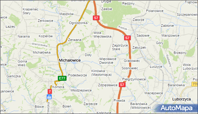 mapa Więcławice Dworskie, Więcławice Dworskie na mapie Targeo