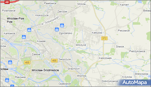 mapa Wilczyce gmina Długołęka, Wilczyce gmina Długołęka na mapie Targeo