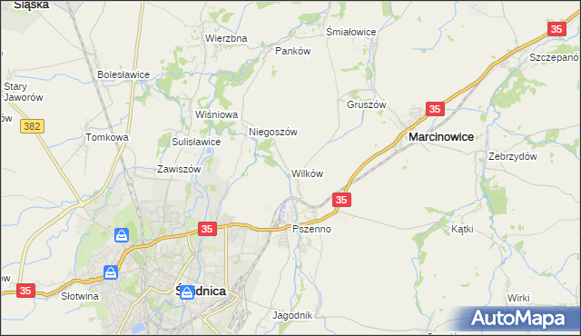 mapa Wilków gmina Świdnica, Wilków gmina Świdnica na mapie Targeo