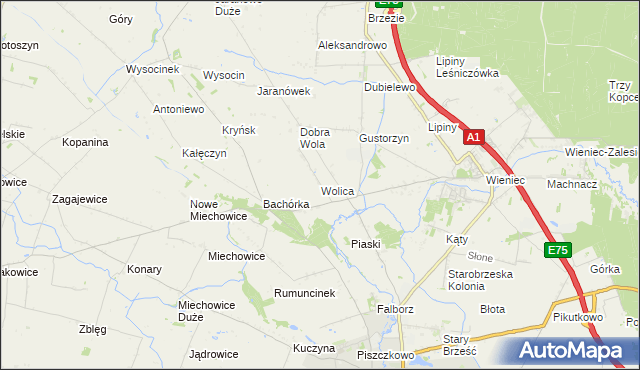 mapa Wolica gmina Brześć Kujawski, Wolica gmina Brześć Kujawski na mapie Targeo