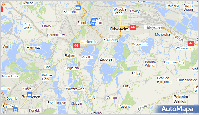 mapa Zaborze gmina Oświęcim, Zaborze gmina Oświęcim na mapie Targeo