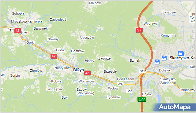 mapa Zagórze gmina Bliżyn, Zagórze gmina Bliżyn na mapie Targeo