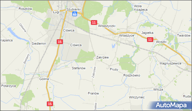 mapa Zakrzew gmina Jarocin, Zakrzew gmina Jarocin na mapie Targeo