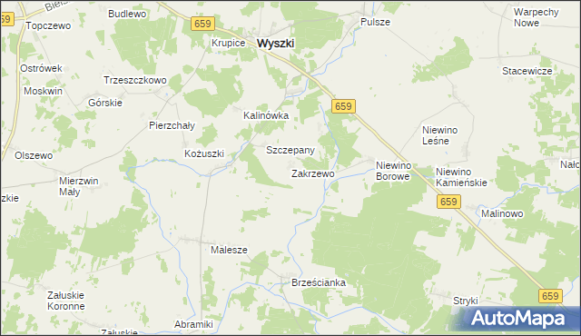 mapa Zakrzewo gmina Wyszki, Zakrzewo gmina Wyszki na mapie Targeo