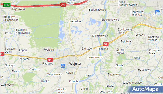 mapa Zakrzów gmina Wojnicz, Zakrzów gmina Wojnicz na mapie Targeo