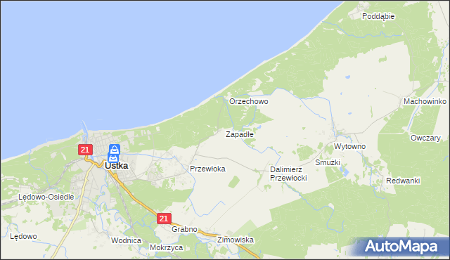 mapa Zapadłe gmina Ustka, Zapadłe gmina Ustka na mapie Targeo