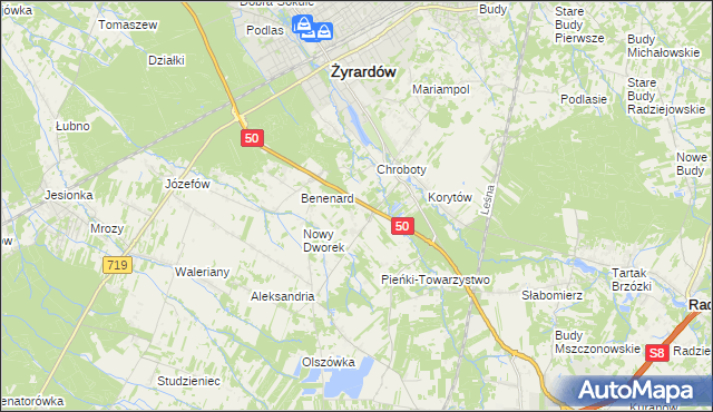 mapa Zazdrość gmina Radziejowice, Zazdrość gmina Radziejowice na mapie Targeo