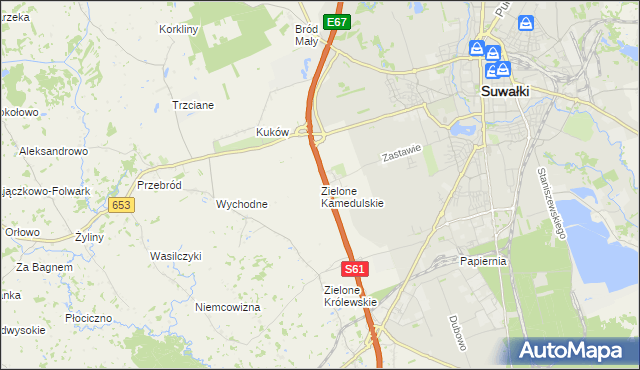 mapa Zielone Kamedulskie, Zielone Kamedulskie na mapie Targeo