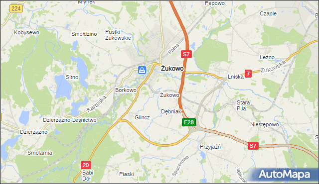 mapa Żukowo powiat kartuski, Żukowo powiat kartuski na mapie Targeo