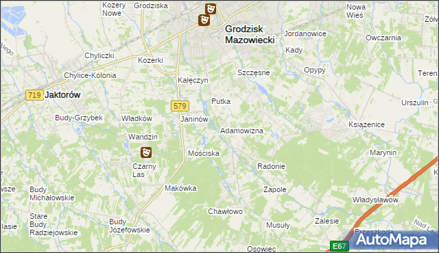 mapa Adamowizna gmina Grodzisk Mazowiecki, Adamowizna gmina Grodzisk Mazowiecki na mapie Targeo
