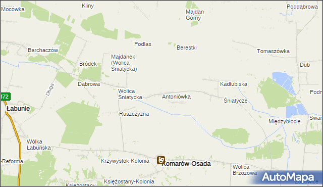 mapa Antoniówka gmina Komarów-Osada, Antoniówka gmina Komarów-Osada na mapie Targeo