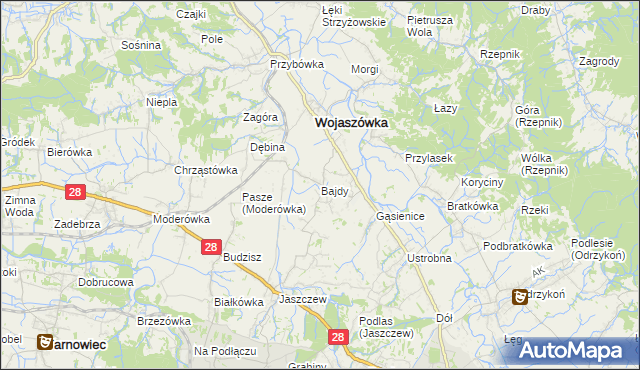 mapa Bajdy gmina Wojaszówka, Bajdy gmina Wojaszówka na mapie Targeo