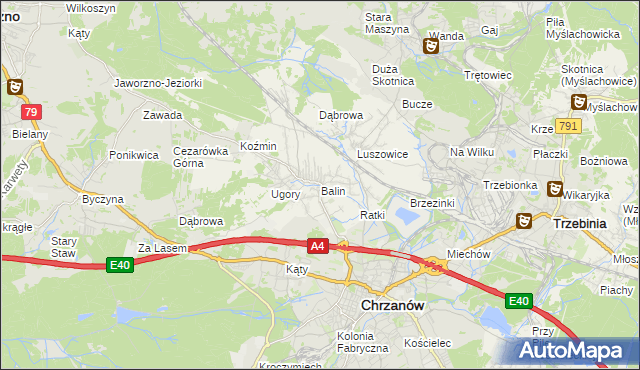 mapa Balin gmina Chrzanów, Balin gmina Chrzanów na mapie Targeo