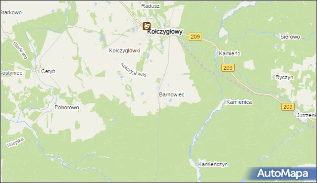 mapa Barnowiec gmina Kołczygłowy, Barnowiec gmina Kołczygłowy na mapie Targeo