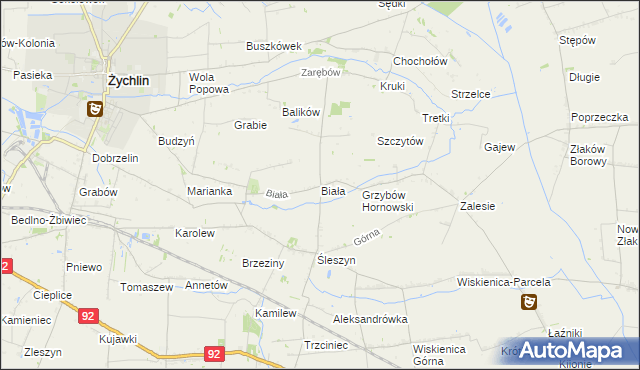 mapa Biała gmina Żychlin, Biała gmina Żychlin na mapie Targeo