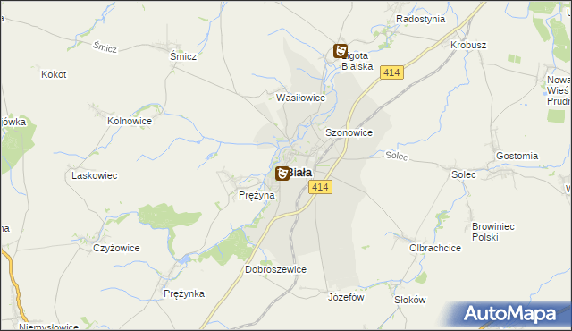 mapa Biała powiat prudnicki, Biała powiat prudnicki na mapie Targeo