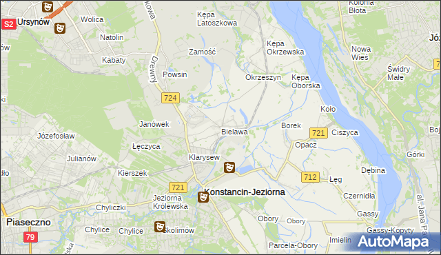 mapa Bielawa gmina Konstancin-Jeziorna, Bielawa gmina Konstancin-Jeziorna na mapie Targeo