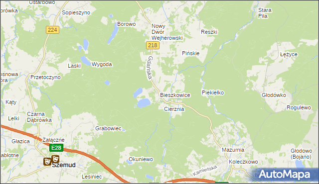 mapa Bieszkowice, Bieszkowice na mapie Targeo