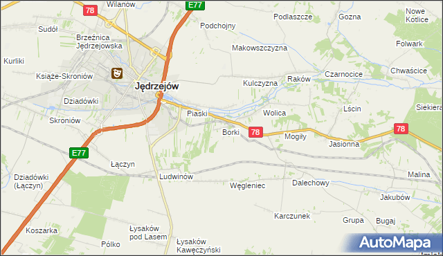 mapa Borki gmina Jędrzejów, Borki gmina Jędrzejów na mapie Targeo