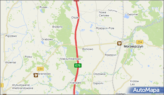 mapa Borkowo gmina Morzeszczyn, Borkowo gmina Morzeszczyn na mapie Targeo