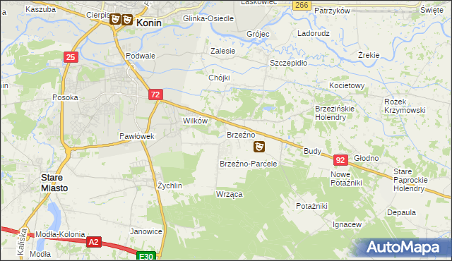 mapa Brzeźno gmina Krzymów, Brzeźno gmina Krzymów na mapie Targeo