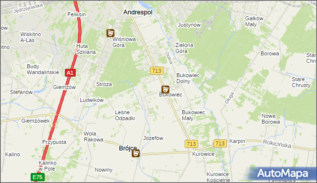 mapa Bukowiec gmina Brójce, Bukowiec gmina Brójce na mapie Targeo