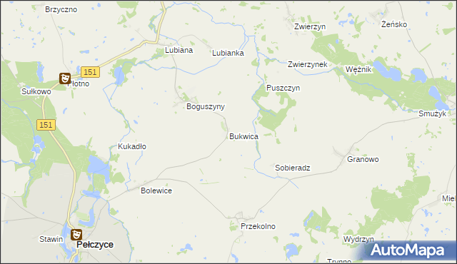 mapa Bukwica gmina Pełczyce, Bukwica gmina Pełczyce na mapie Targeo