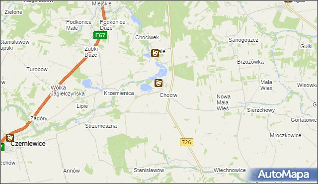 mapa Chociw gmina Czerniewice, Chociw gmina Czerniewice na mapie Targeo