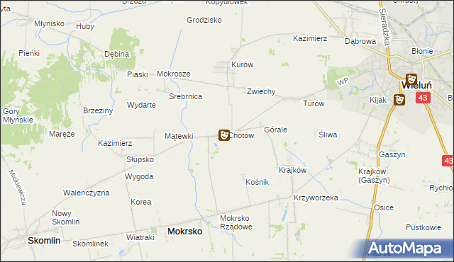mapa Chotów gmina Mokrsko, Chotów gmina Mokrsko na mapie Targeo