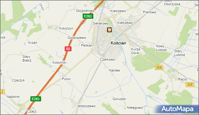 mapa Czarkowo gmina Kościan, Czarkowo gmina Kościan na mapie Targeo