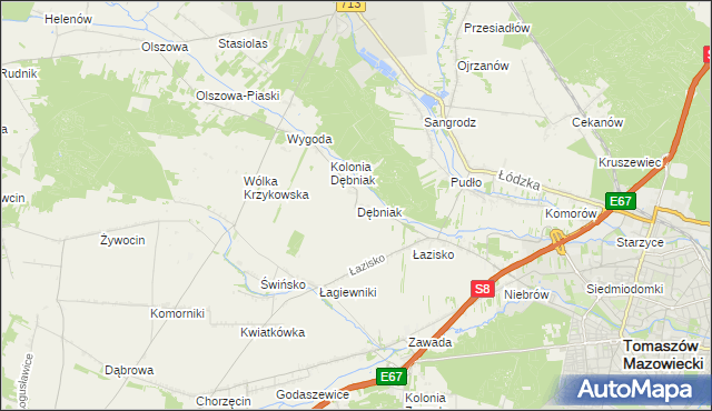 mapa Dębniak gmina Ujazd, Dębniak gmina Ujazd na mapie Targeo