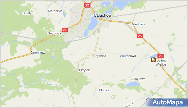 mapa Dębnica gmina Człuchów, Dębnica gmina Człuchów na mapie Targeo